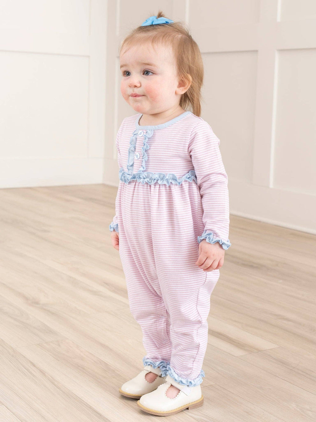 Blushing Stripes Ruffle Sleeper Pajamas