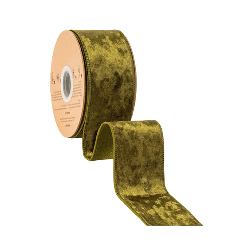 2 1/2" Wired Heritage Velvet Ribbon | Moss | 10 Yard Roll