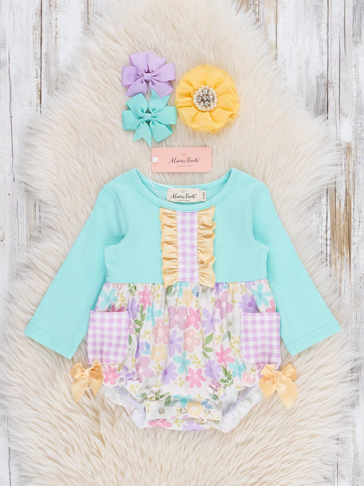 Gingham Floral Garden Ruffle Bubble