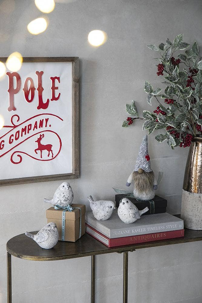 S/4 4.7x2.7x4"H Resin Sparkly Snow Bird 16S/CTN