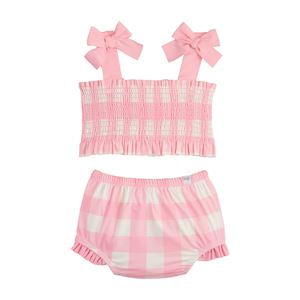Smocked Pink Check Two-Piece Swimsuit