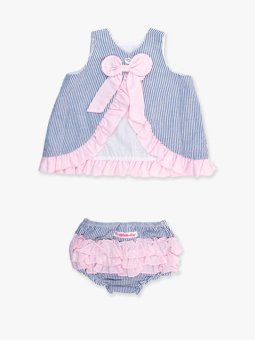 Baby Girls Blue Seersucker Ruffle Swing Top & Bloomer Set