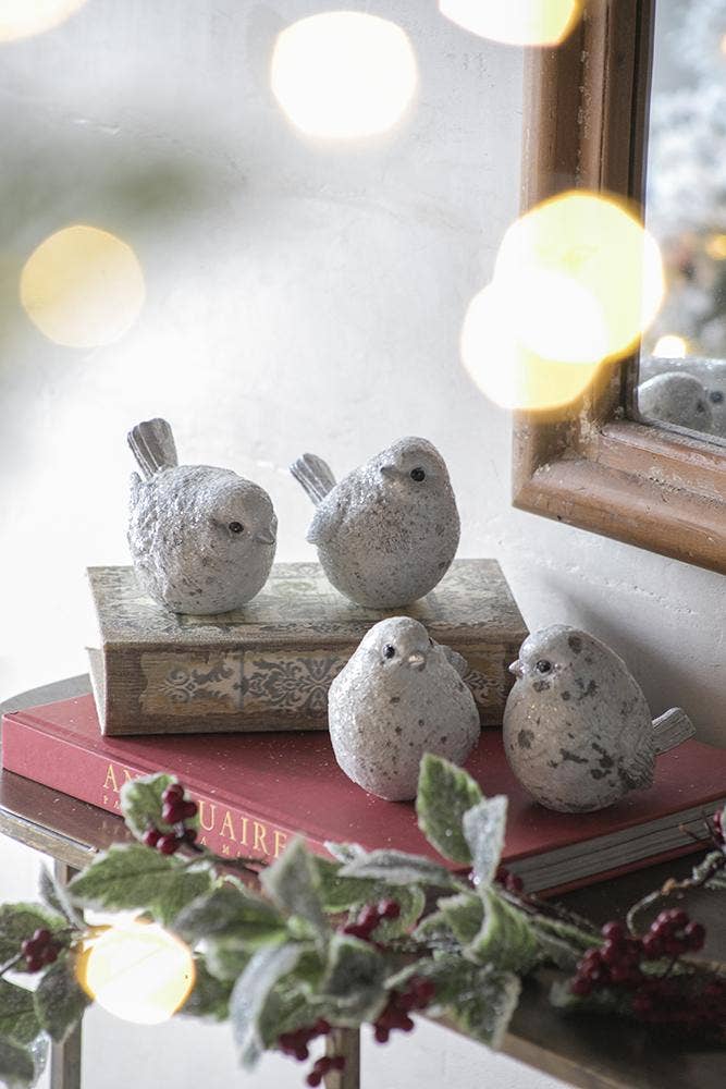 S/4 4.7x2.7x4"H Resin Sparkly Snow Bird 16S/CTN