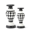 Set of 2 Black & White Harlequin Ceramic Candleholde