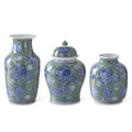 Blue Green & White Floral Ceramic Vase