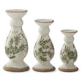 Green & Cream w/Brown Crackled Ceramic Chinoiserie Candleholder