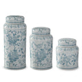 Teal & White Porcelain Chinoiserie Lidded Jars