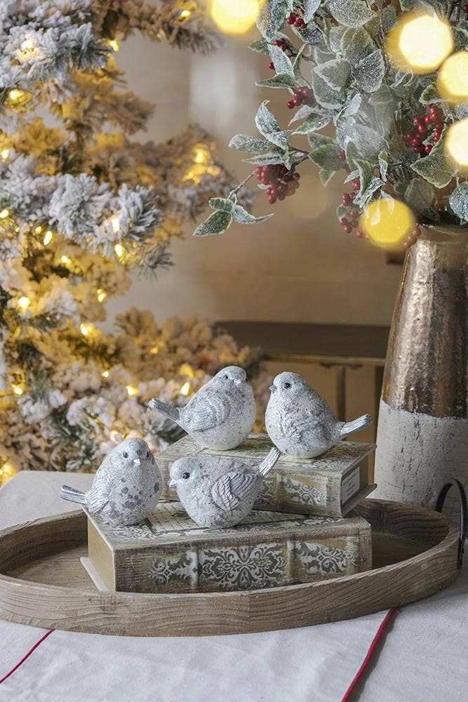 S/4 4.7x2.7x4"H Resin Sparkly Snow Bird 16S/CTN