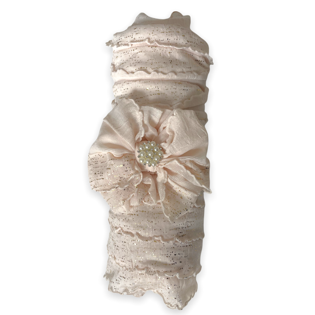 Ruffled Swaddle and Pearl Mini Headband Set