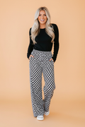 OMG! Checker Drawstring Waist Wide Leg Pants