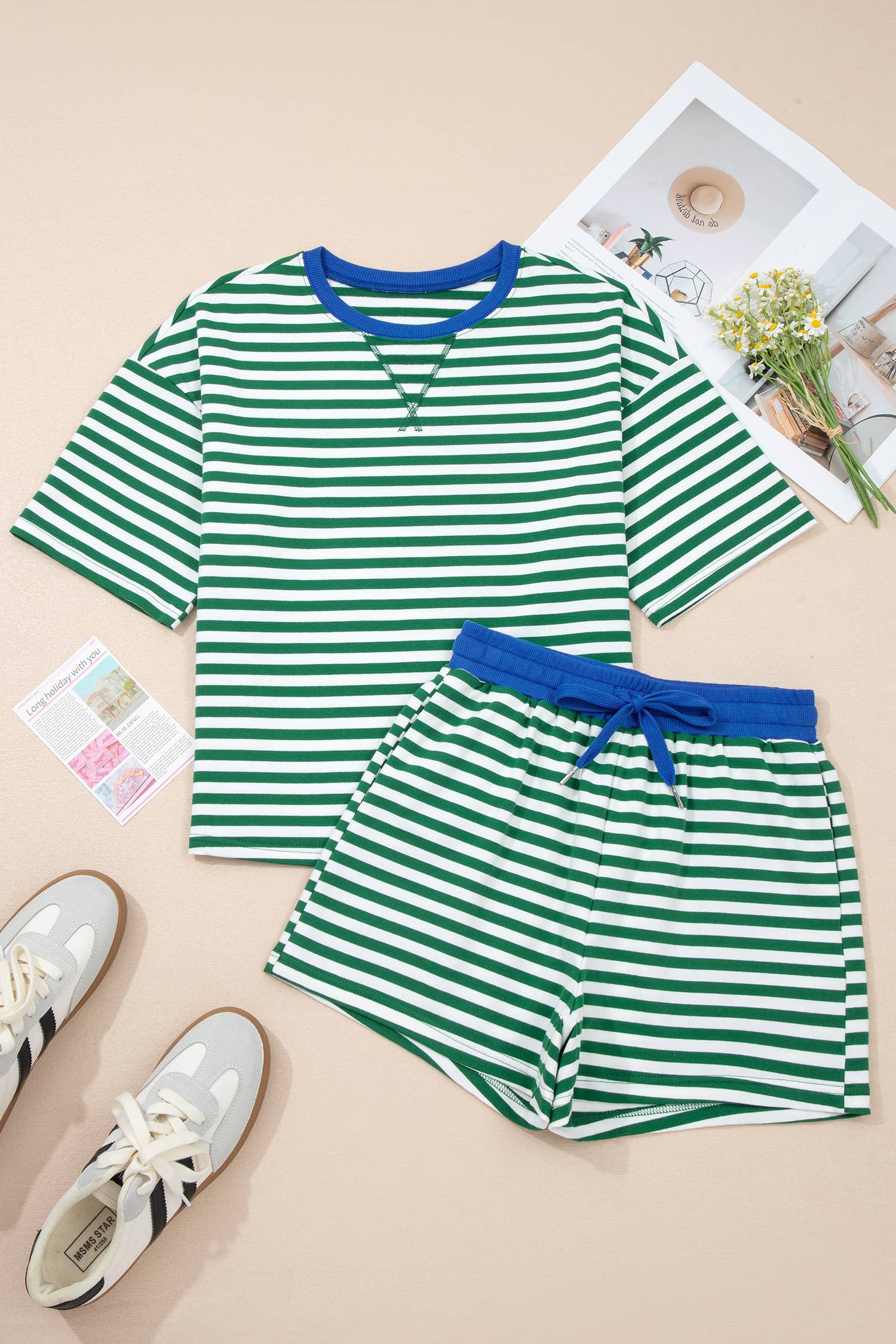 LAS Stripe Contrast Trim Boxy Terry Short Set (S-XL)