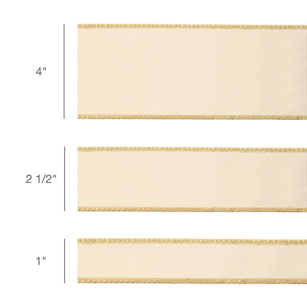 1" Reversible Classic Velvet Wired Ribbon | Ivory/Gold | 10 Yard Roll
