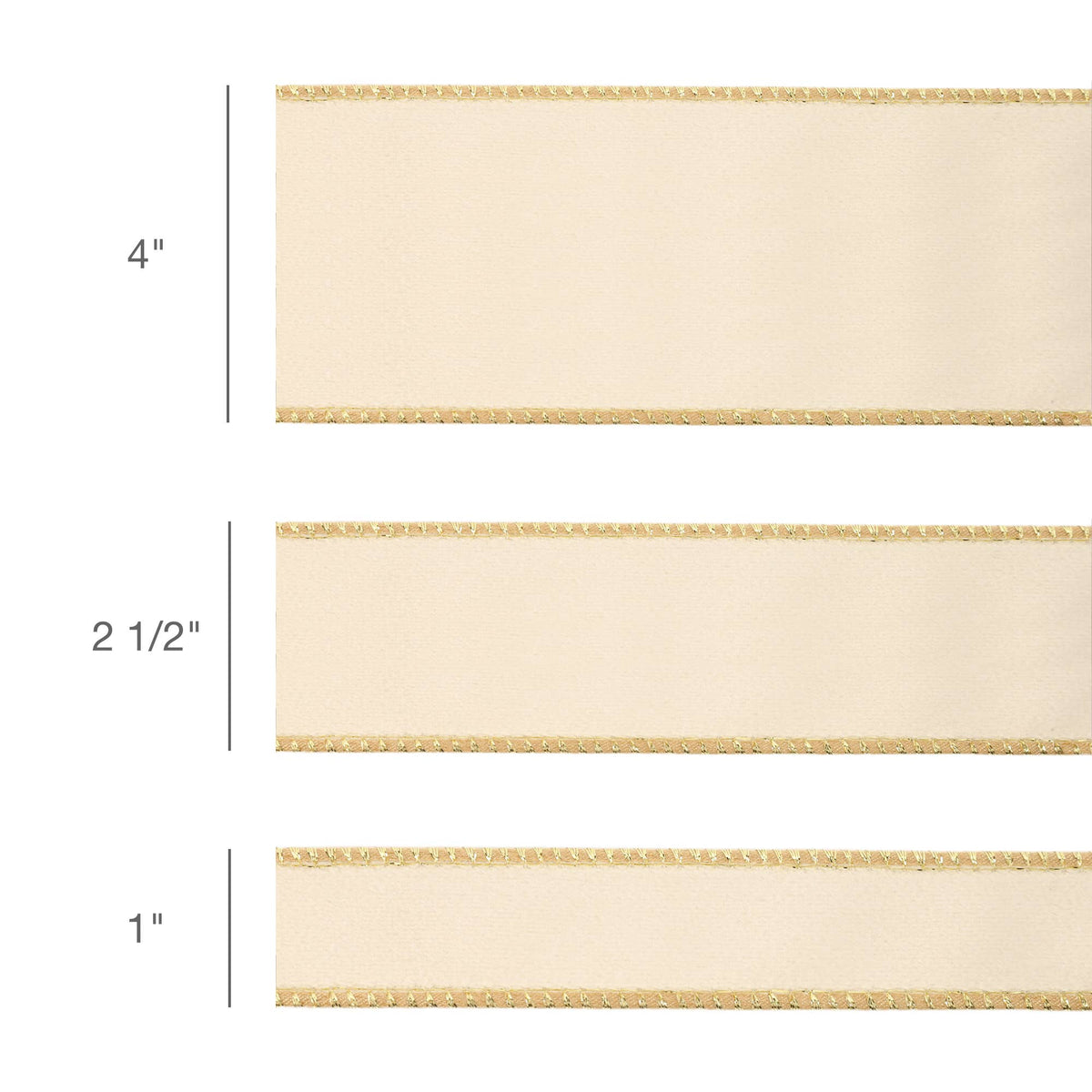 1" Reversible Classic Velvet Wired Ribbon | Ivory/Gold | 10 Yard Roll