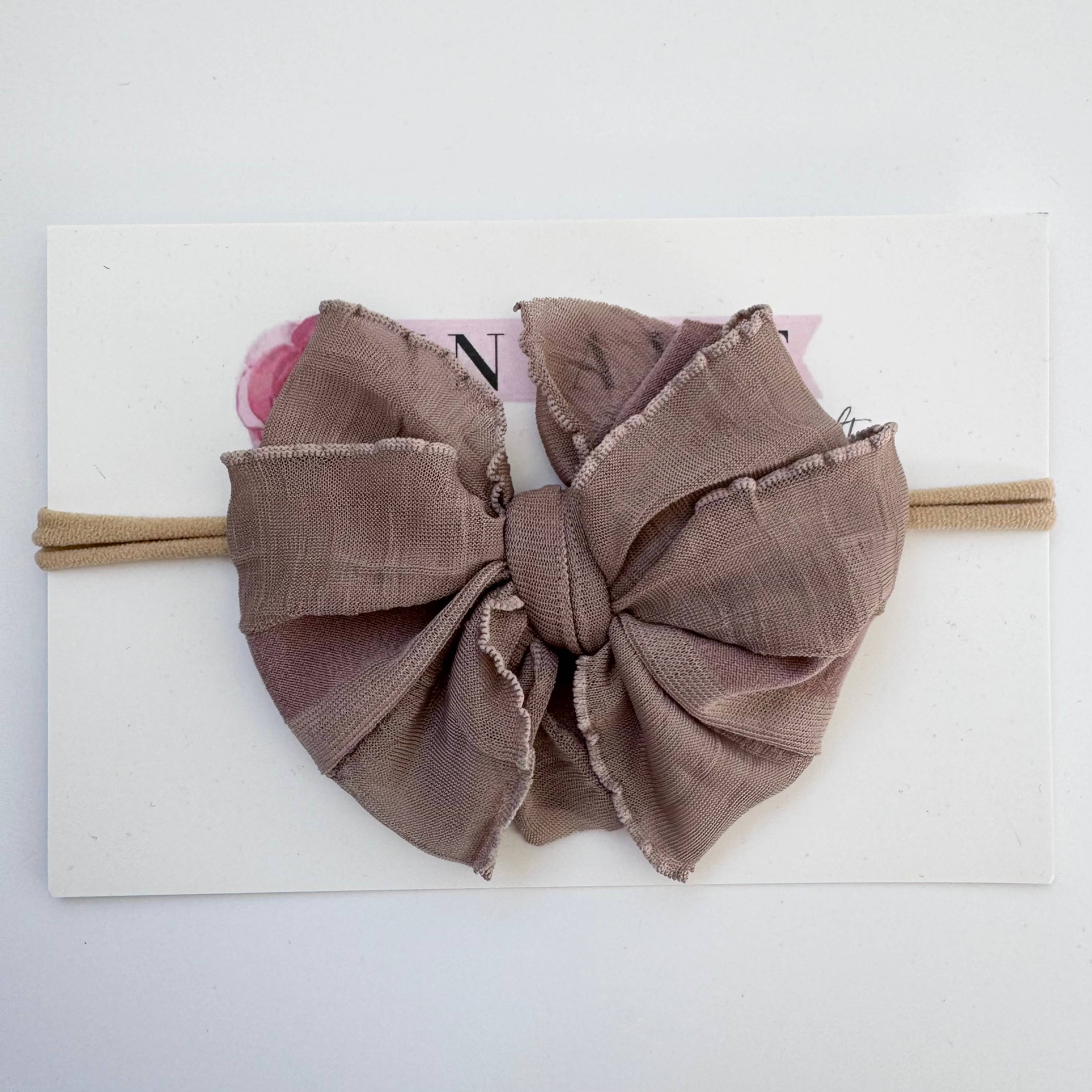 Skinny Mini Ruffled Headband- Mocha