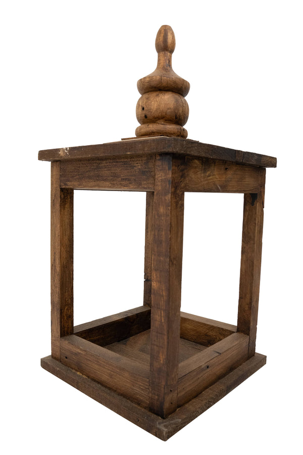 Dunlap Farmhouse Wood Lantern-8.5x17 inches-Waxed Brown