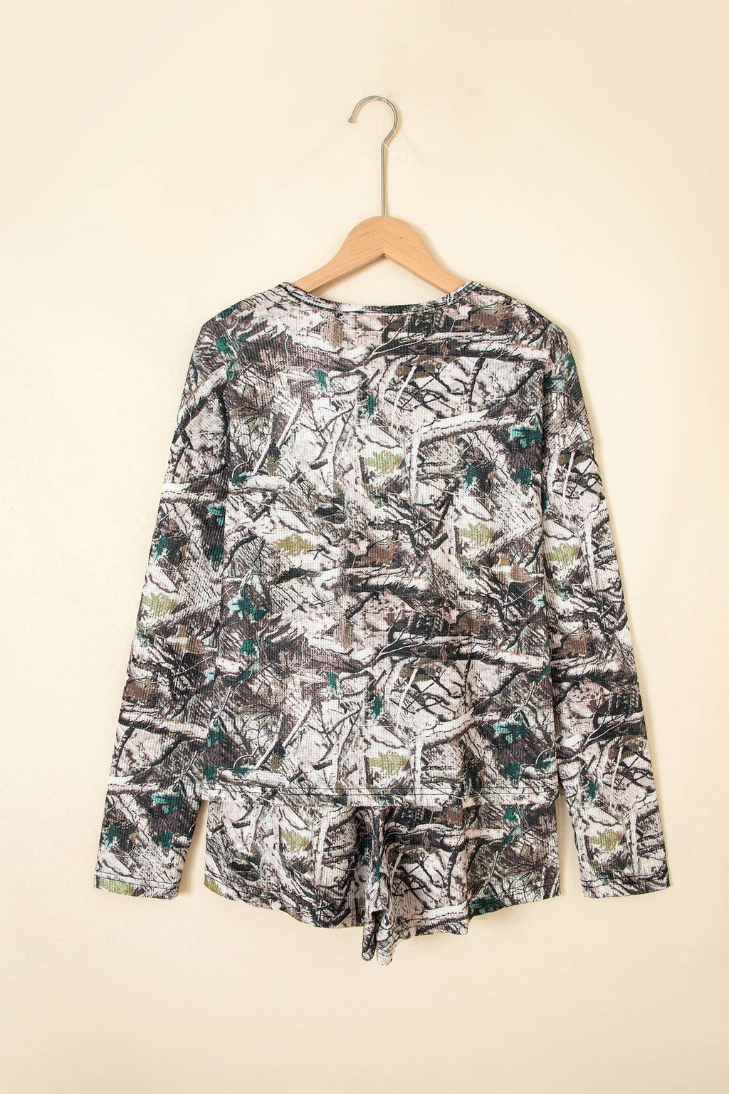 OMG! Camo Long Sleeve Top and Elastic Waist Shorts Set