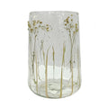 D5.5x9.5" Clear Glass Vase with Green Botanical Motifs