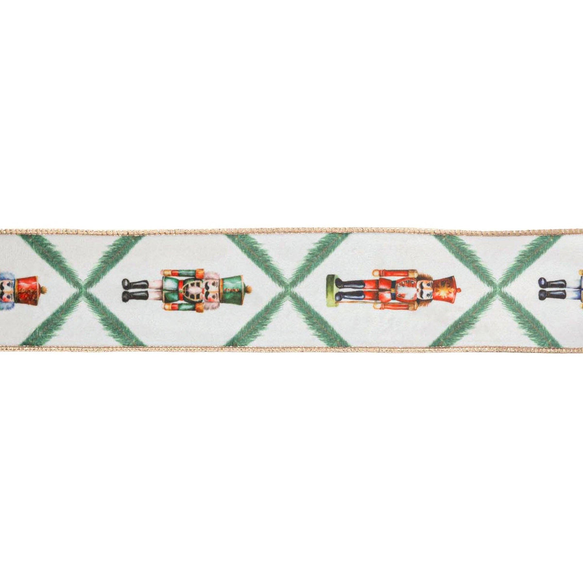 2 1/2" Wired Reversible Velvet | Nutcracker With Norfolk | Pine On White | 10 Yard Roll