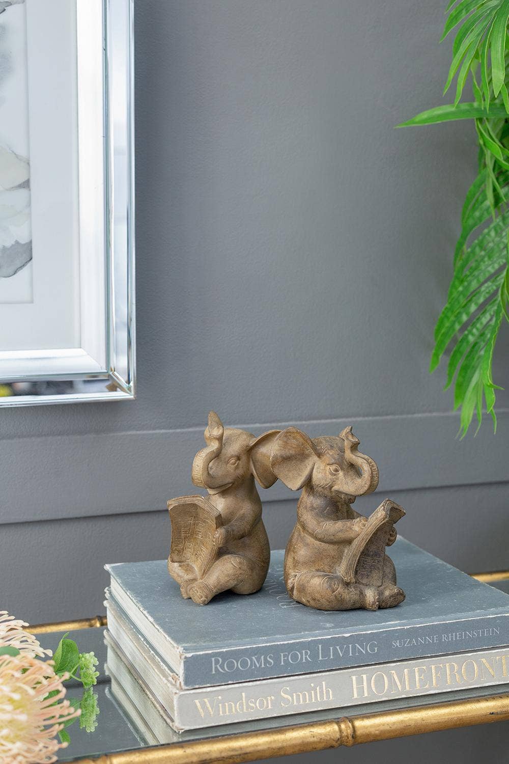 S/2 4.3x4x6" Polyresin Elephant Bookends - Brown