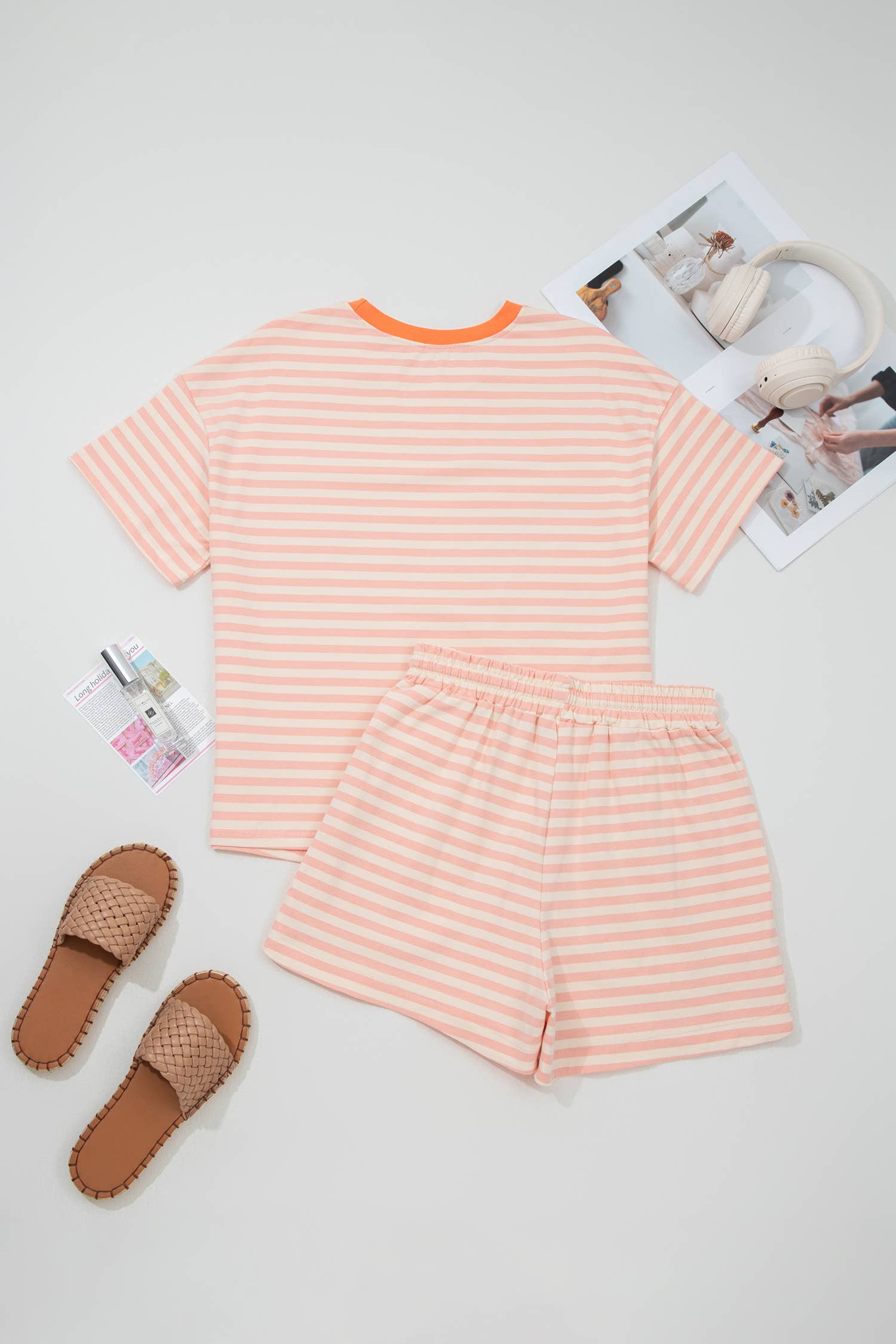 LAS Stripe Contrast Tee and Drawstring Shorts Set (S-4X)
