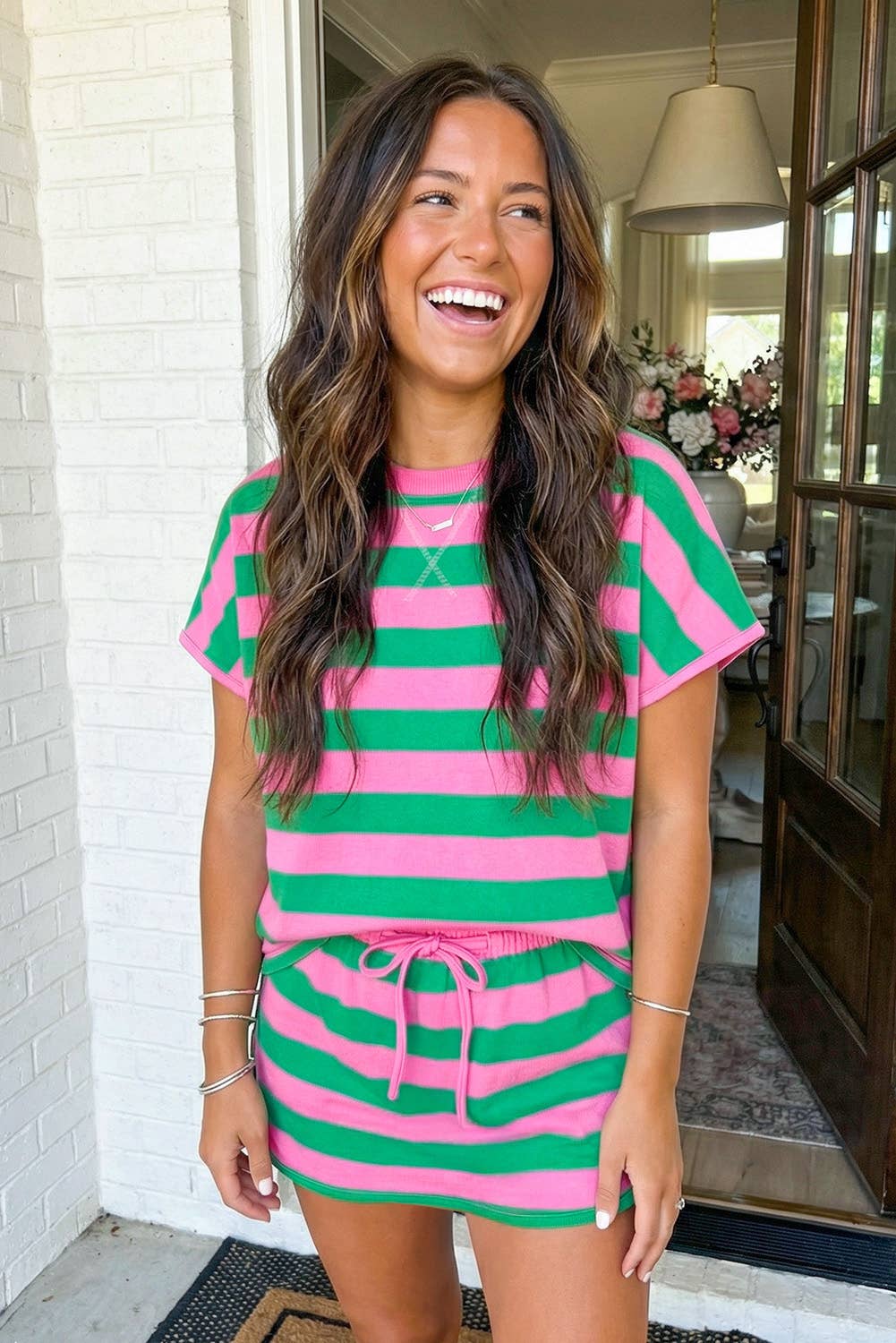 LAS Stripe Dolman Tee Drawstring Skort 2pcs Set (S-2XL)