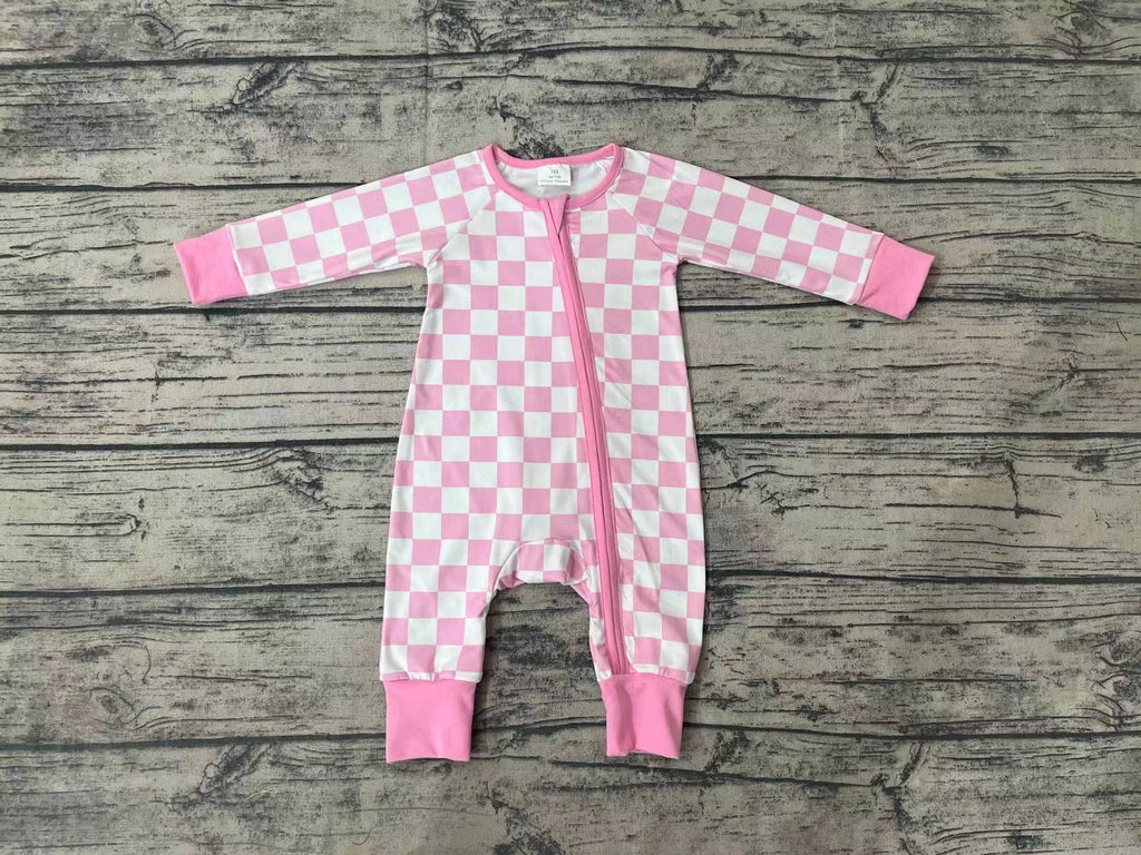 Baby Infant Girls Pink Checkered Long Sleeve Zip Sleepers Ro
