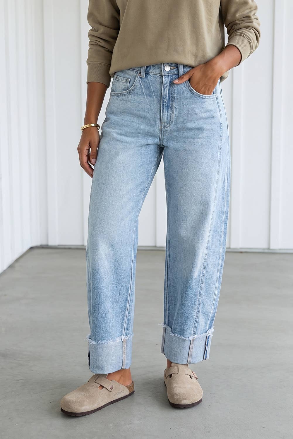 LAS Raw Hem Turnup Loose Ankle-length Pocket Jeans (4-16)