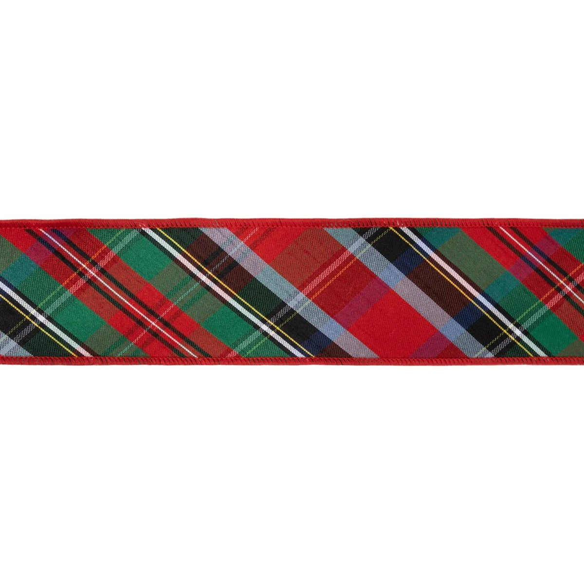 2 1/2" Wired Dupioni Ribbon | Bias Cut Traditional Christmas Plaid Red/Green/Blue w/ Blue Backing | 10 Yard Roll