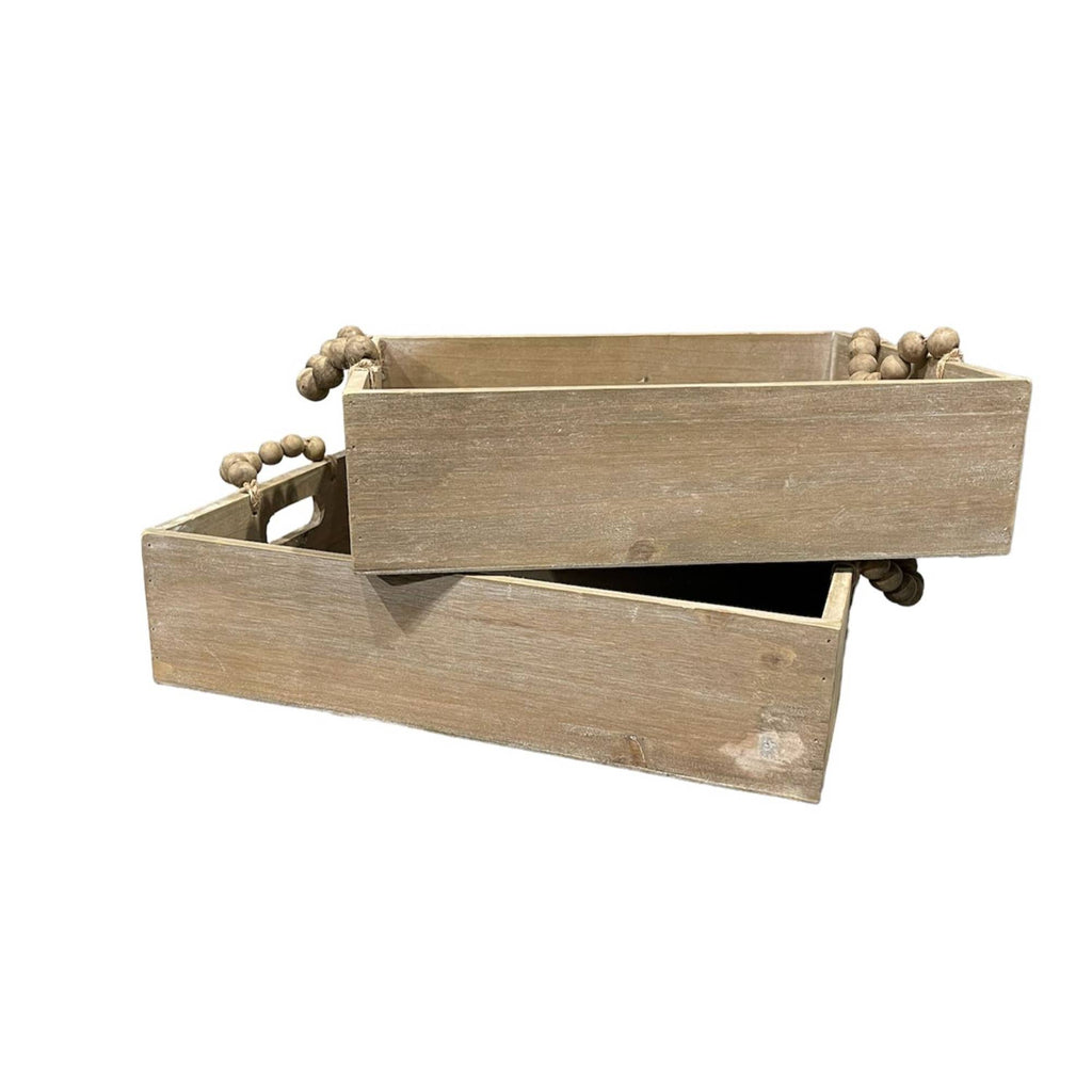Wooden Whitewash Tray Set of 2