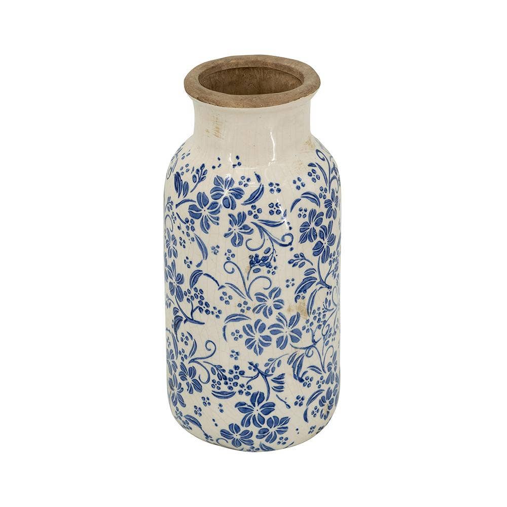 D5.7x12.5" Blue White Ceramic Vase w/ Traditional Floral