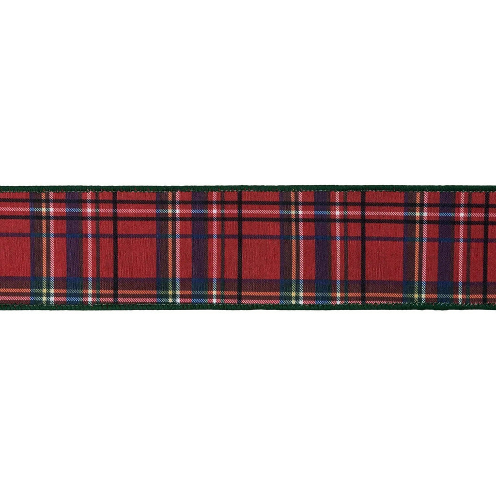 2 1/2" Wired Dupioni Ribbon | Red Traditional Plaid w/ Green Backing | 10 Yard Roll
