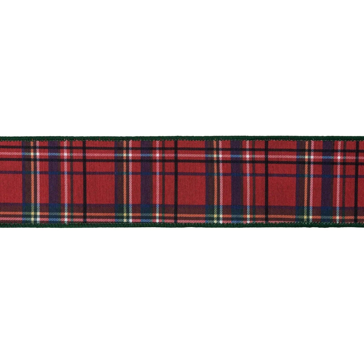 2 1/2" Wired Dupioni Ribbon | Red Traditional Plaid w/ Green Backing | 10 Yard Roll