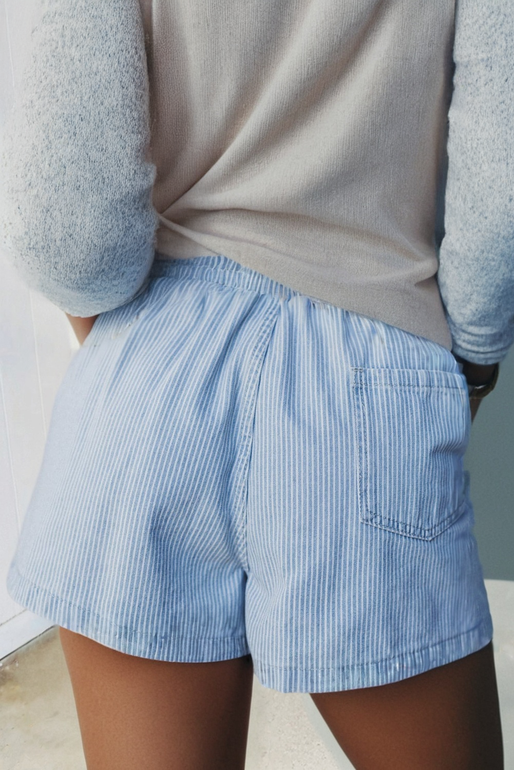 LAS Striped Drawstring Elastic Waist Denim Shorts (S-4X)