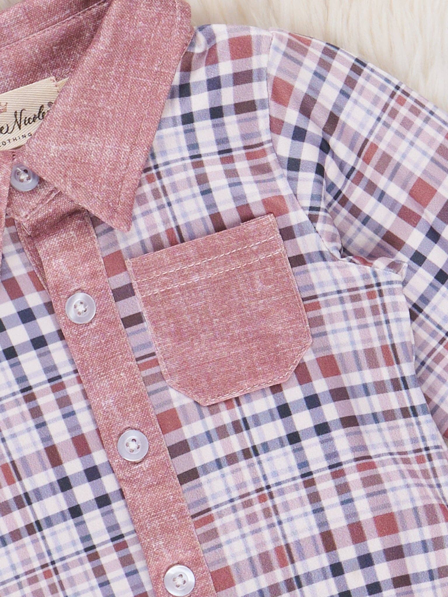 Pocket Button Up Plaid Bubble- Tan