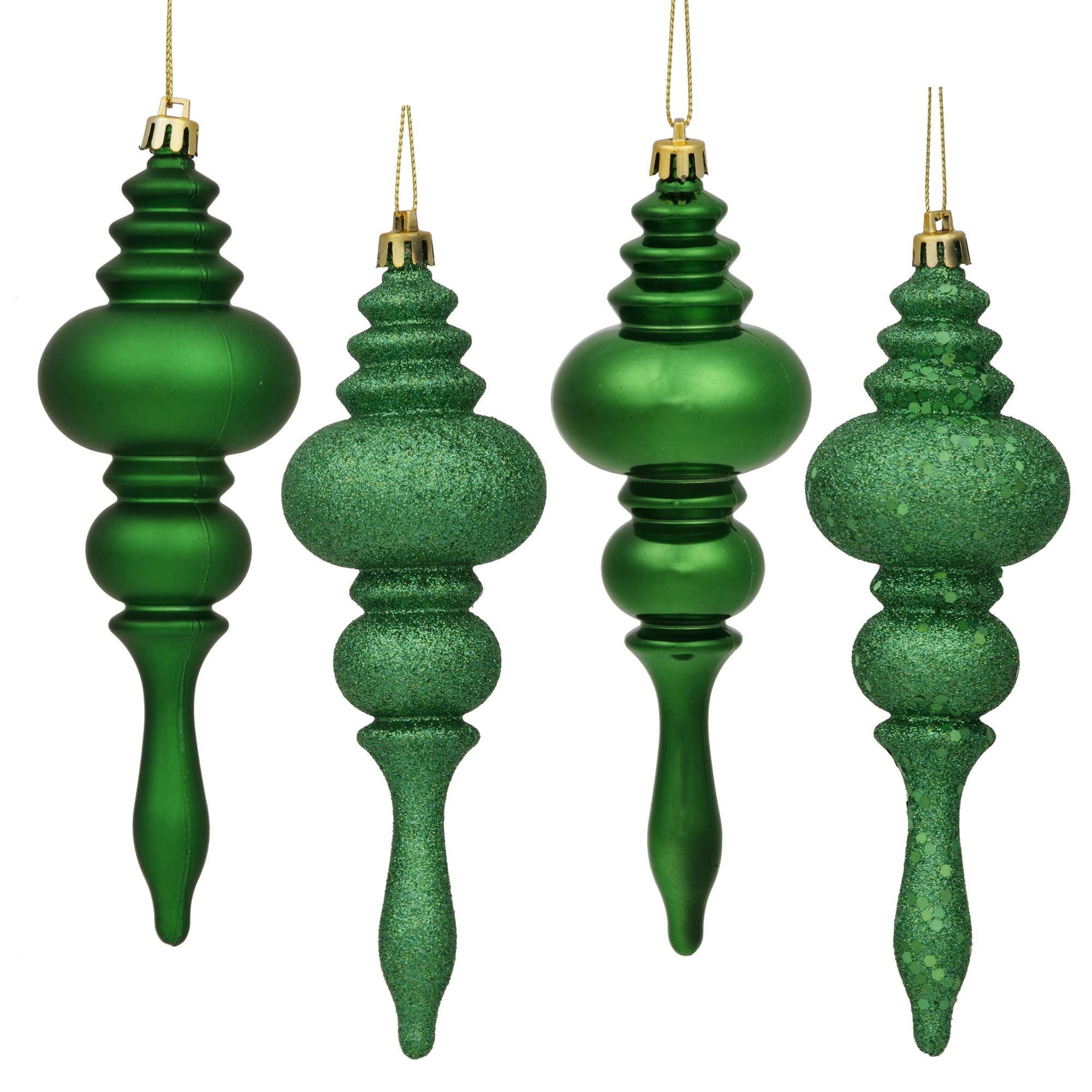 Vickerman 7" Green 4-Finish Finial Ornament, 8 per Box