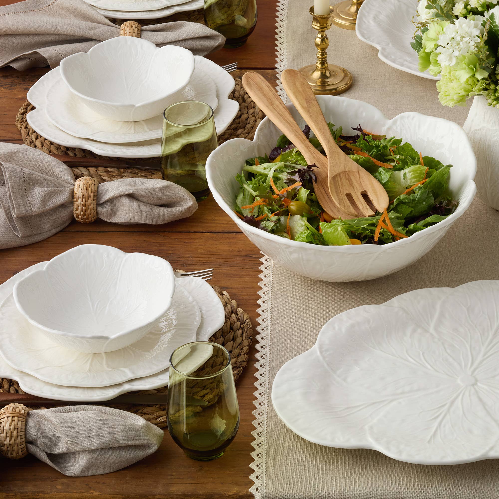 Le Jardin White Cabbage 3-D Oval Platter 17 in x 12.5 in