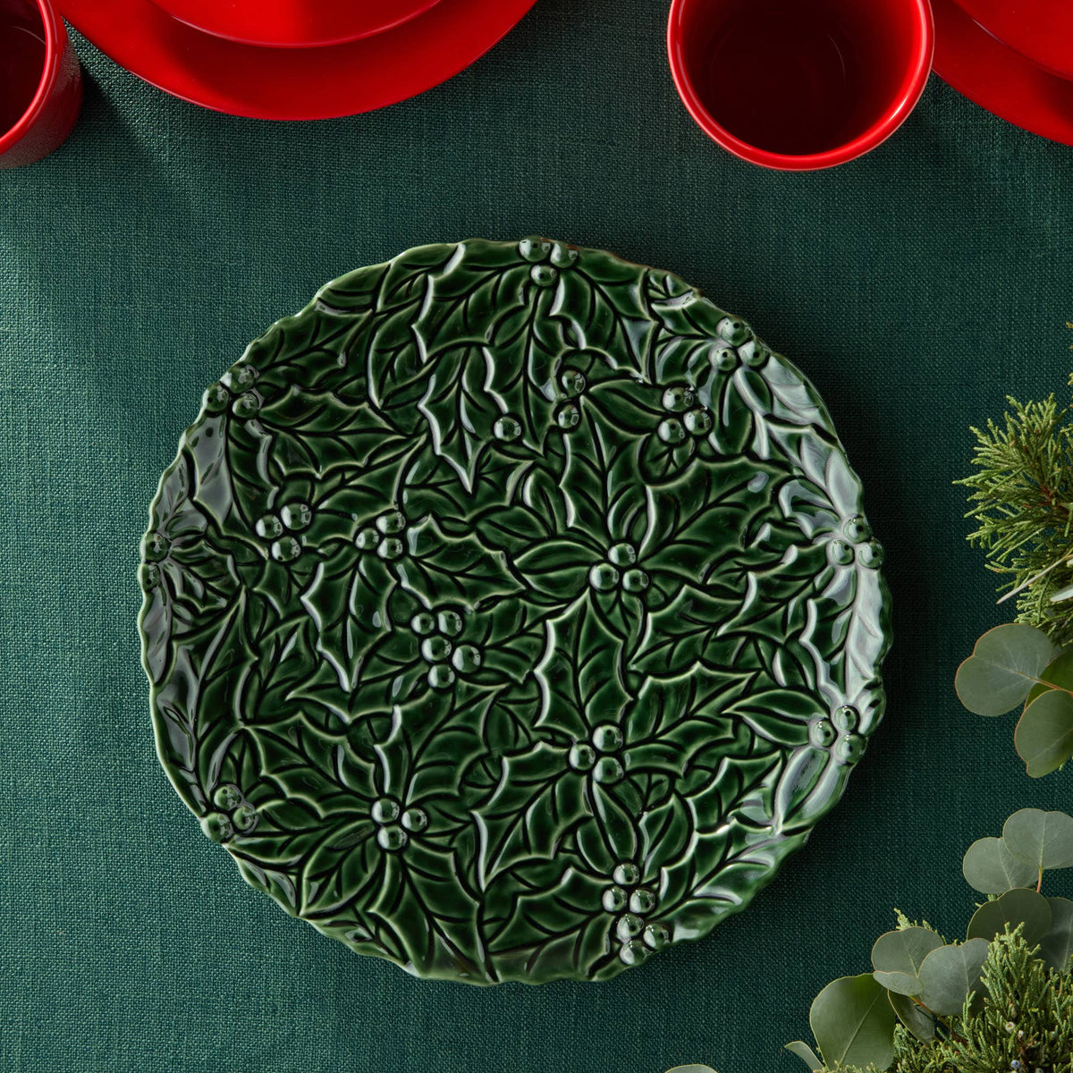 Holly And Vines Embossed Holly Platter 13"