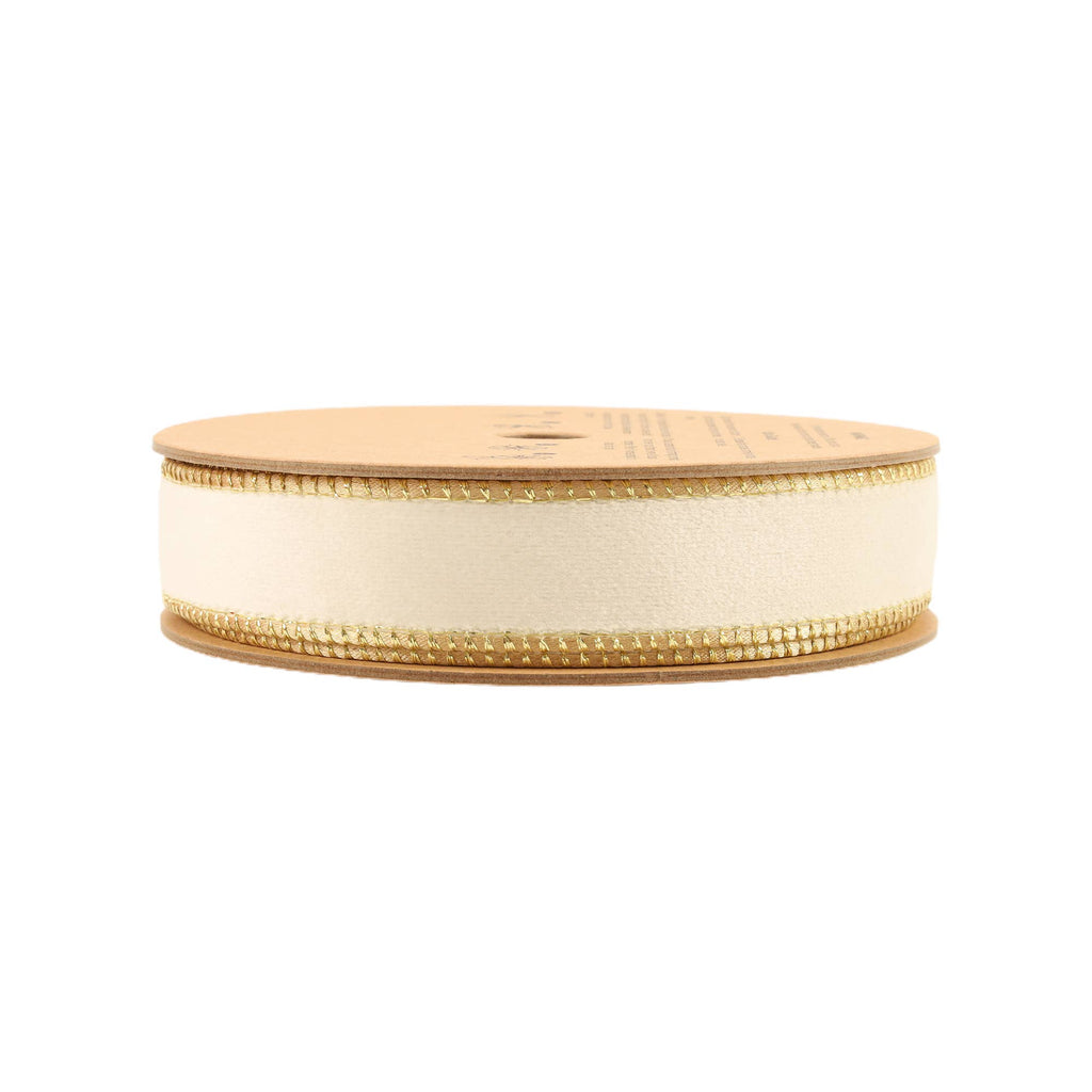 1" Reversible Classic Velvet Wired Ribbon | Ivory/Gold | 10 Yard Roll