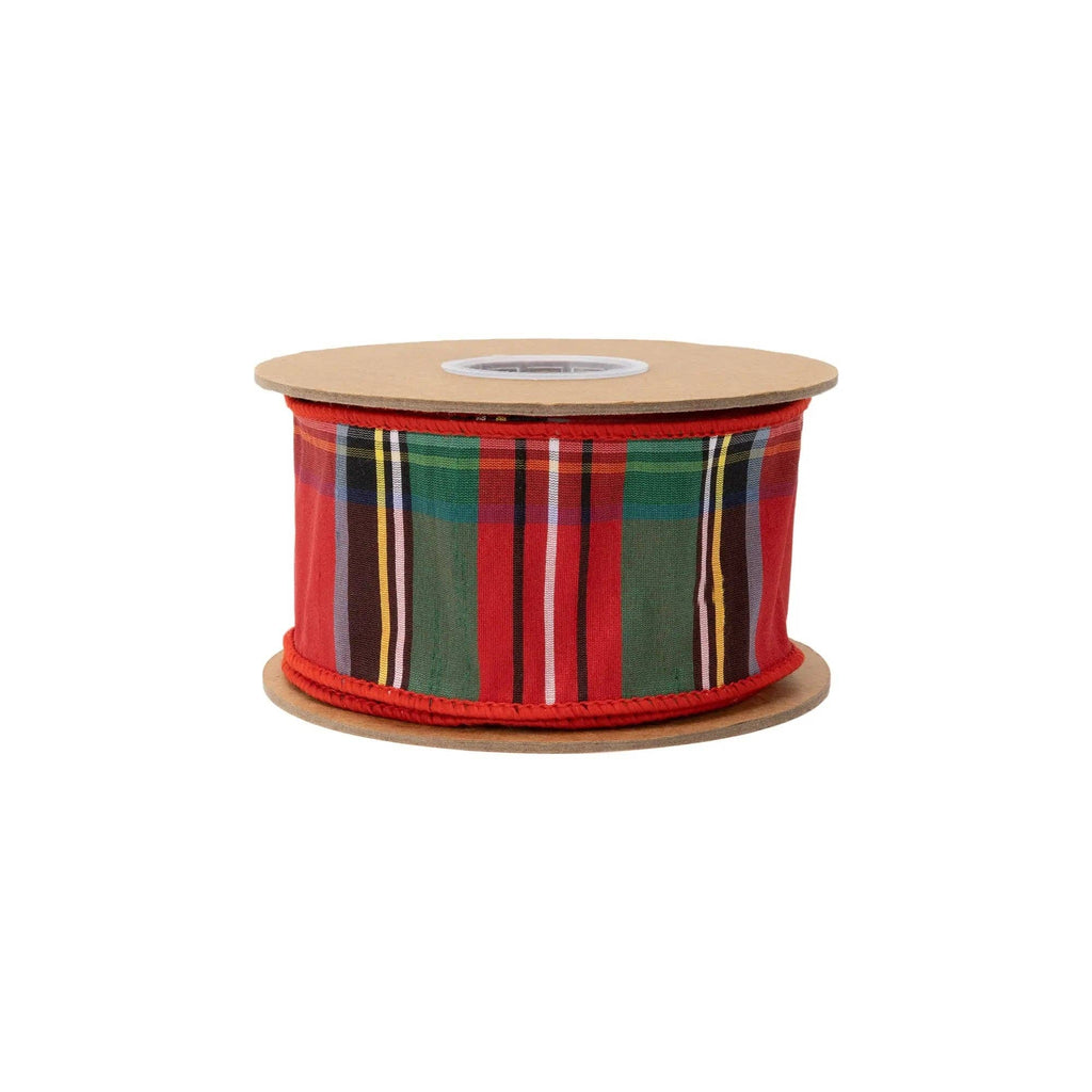 2 1/2" Wired Dupioni Ribbon | Traditional Christmas Plaid Red/Green/Blue | 10 Yard Roll