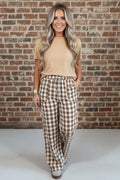 OMG! Gingham Plaid Drawstring Elastic Waist Pants