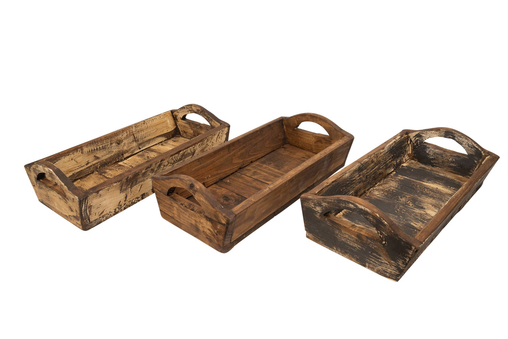 Kerrville Farmhouse Wood Tray W/ Handles-9x20x7 inches-NEW