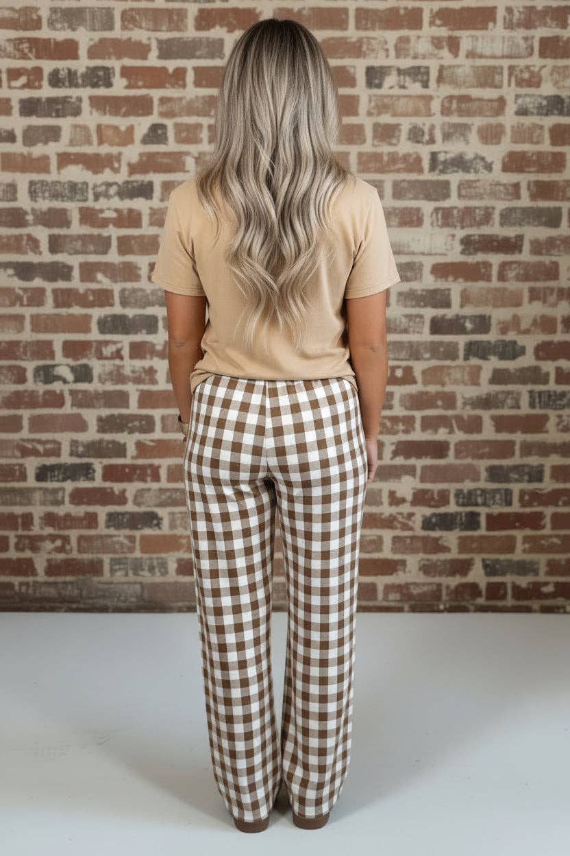 OMG! Gingham Plaid Drawstring Elastic Waist Pants