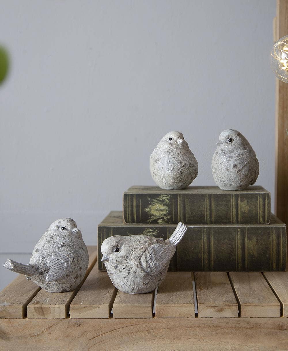 S/4 4.7x2.7x4"H Resin Sparkly Snow Bird 16S/CTN