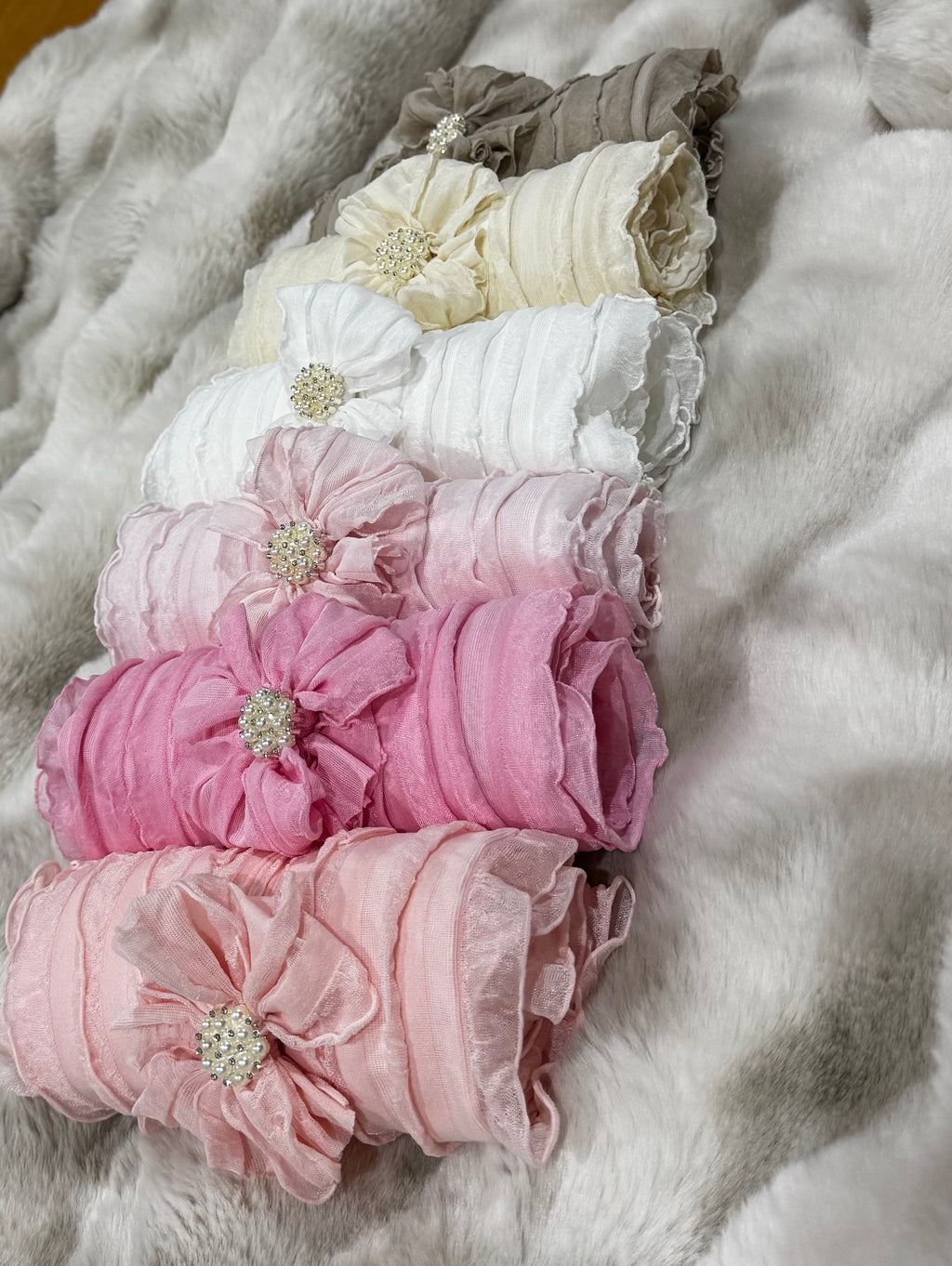Ruffled Swaddle and Pearl Mini Headband Set