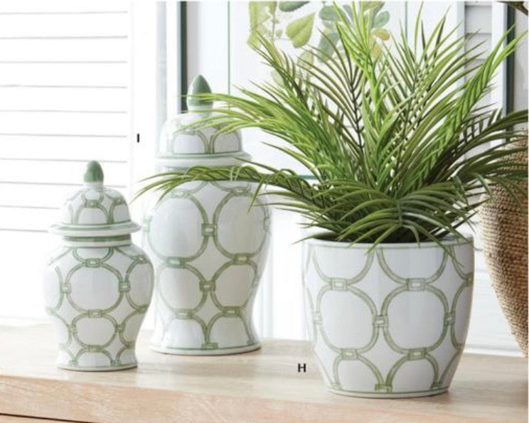Green & White Ceramic Ginger Jars