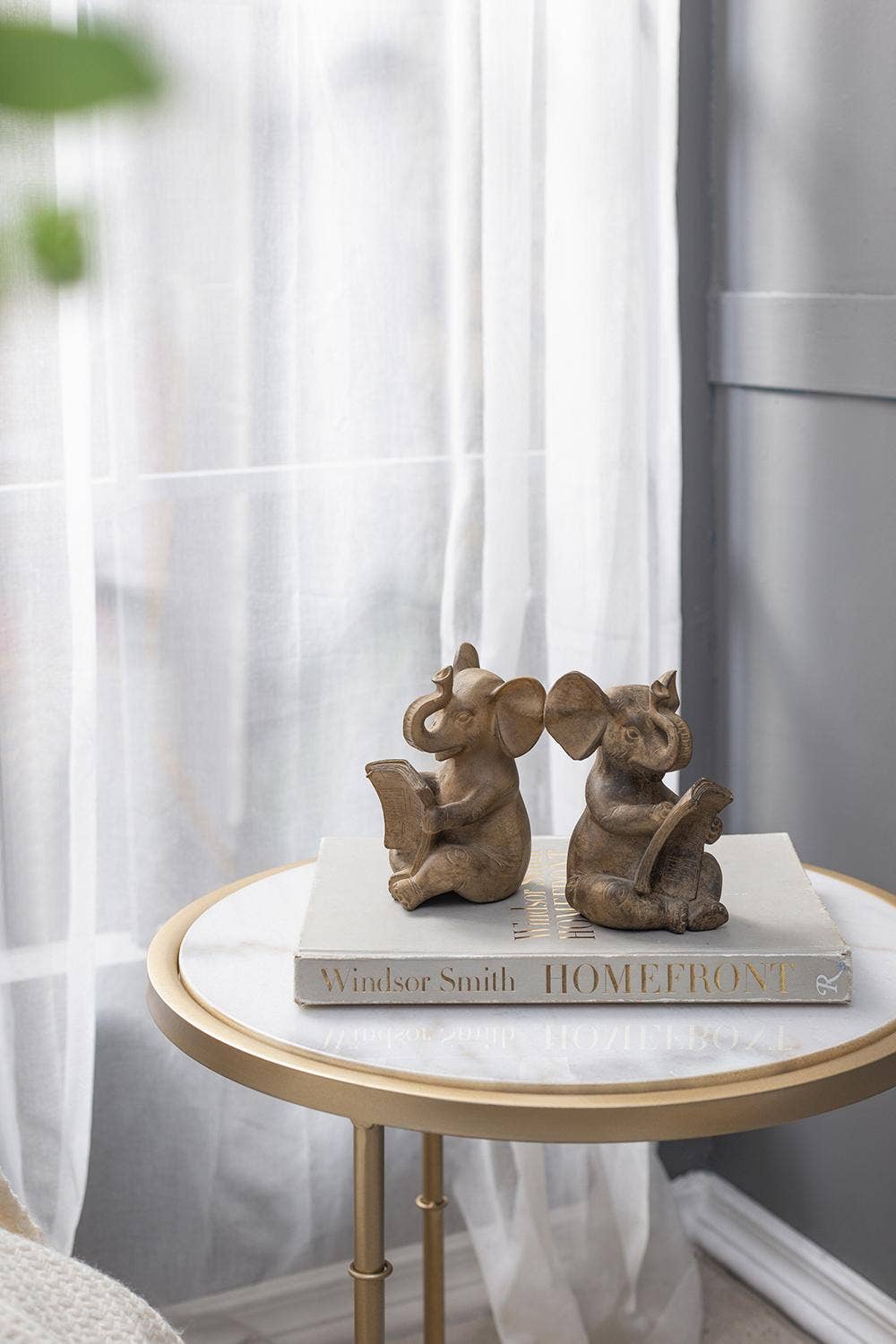 S/2 4.3x4x6" Polyresin Elephant Bookends - Brown
