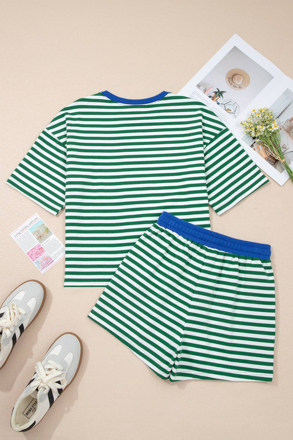 LAS Stripe Contrast Trim Boxy Terry Short Set (S-XL)
