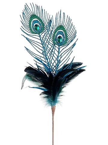 Glittered Peacock Spray Peacock | 25"
