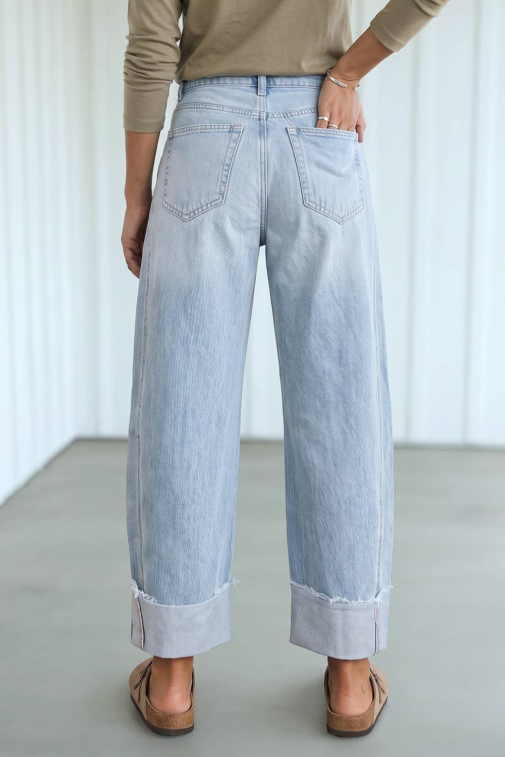 LAS Raw Hem Turnup Loose Ankle-length Pocket Jeans (4-16)