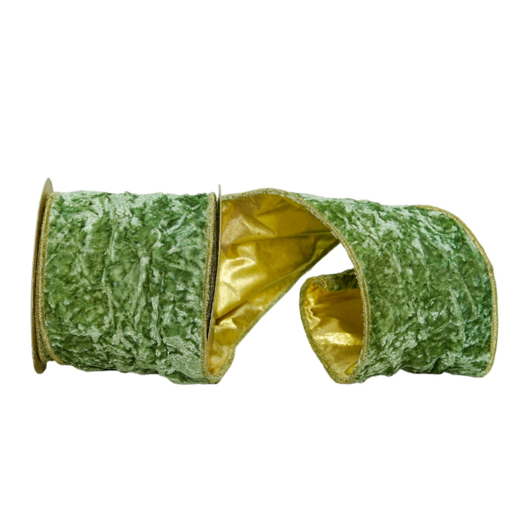 Vickerman 4"x5yd Moss Green Crushed Velvet Ribbon